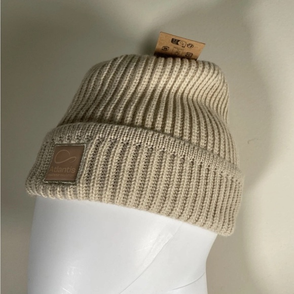 Atlantis Headwear Sustainable Beanie 100% Recycled Poly Chunky Knit Cuff Tan - Picture 5 of 12